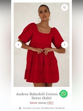 Bali Elf Cotton Red Andrea BabyDoll Mini Dress